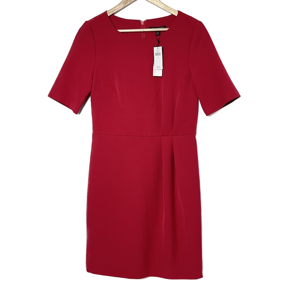 NEW Banana Republic 6 Classic Solid Red Sheath Dress Short Sleeve Pleat Office
